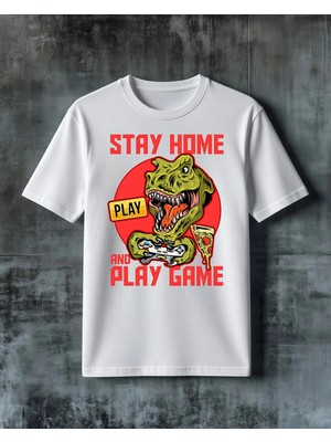 Comvicho Stay Home Oyun Baskılı Oversize Tişört