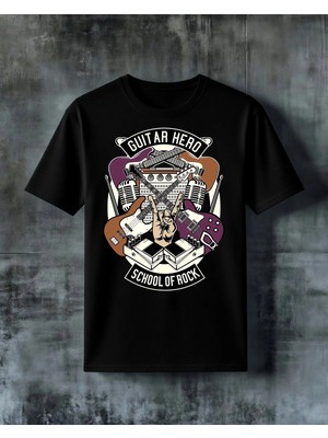 Comvicho Guitar Hero School Rock Baskılı Oversize Tişört