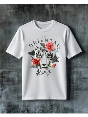 Comvicho Oriental King Kaplan Gul Baskılı Oversize Tişört