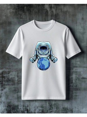 Comvicho Astronot Dunya 3 Baskılı Oversize Tişört