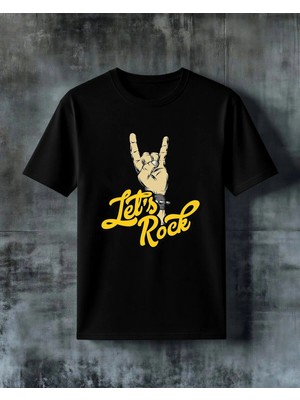 Comvicho Lets Rock Rock Muzik Baskılı Oversize Tişört