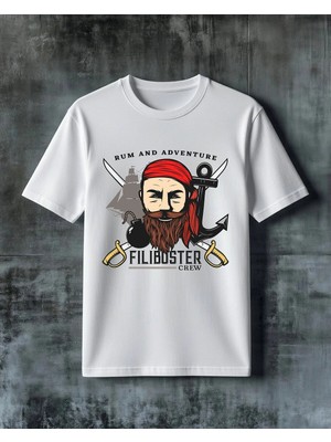 Comvicho Rum Adventure Filibuster Crew Baskılı Oversize Tişört