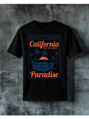 Comvicho California Paradise Ride Waves Baskılı Oversize Tişört