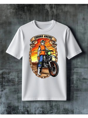 Comvicho Enduro Racing Motosiklet Baskılı Oversize Tişört