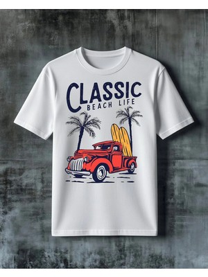 Comvicho Classic Beach Life Kirmizi Baskılı Oversize Tişört
