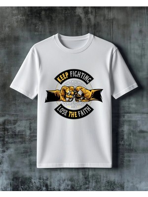Comvicho Keep Fighting Yumruk Baskılı Oversize Tişört