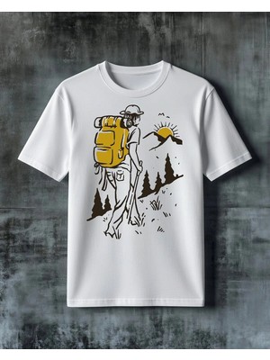 Comvicho Hiking Doga Seyahati Baskılı Oversize Tişört