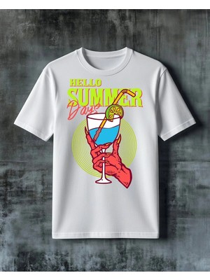 Comvicho Hello Summer Icecool Days Baskılı Oversize Tişört