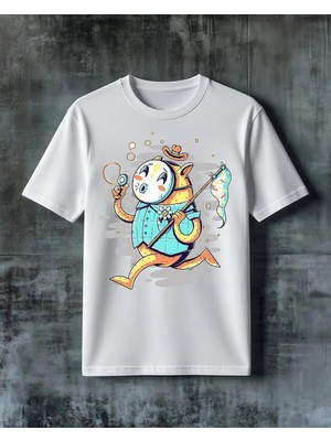 Comvicho Maneki Neko Balik Baskılı Oversize Tişört