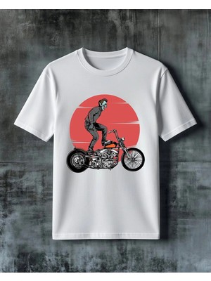 Comvicho Skull Rider Chopper Baskılı Oversize Tişört