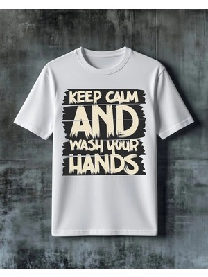 Comvicho Keep Calm El Yikama Baskılı Oversize Tişört