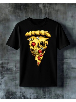 Comvicho Pizza Kafa Korku Baskılı Oversize Tişört