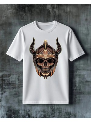 Comvicho Kuru Kafa Viking Kask Baskılı Oversize Tişört