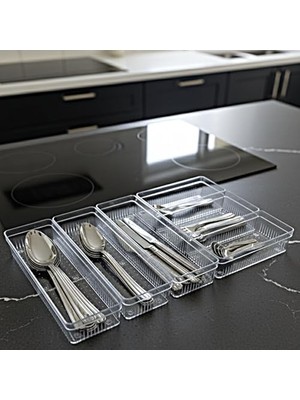 Esranın Dünyası Modüler Organizer Set Mutfak Çekmece Içi Düzenleyici Çatal Kaşık Bıçak Organizeri Kristal (6'lı Set)