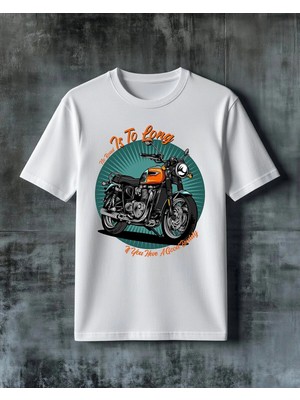 Comvicho No Road Is Long Motosiklet Baskılı Oversize Tişört