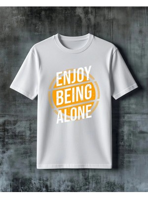Comvicho Enjoy Being Tone Sari Baski Baskılı Oversize Tişört