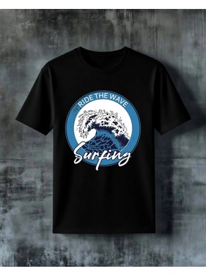 Comvicho Ride The Wave Surfing Baskılı Oversize Tişört