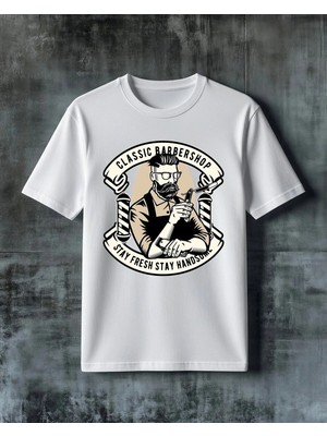 Comvicho Classic Barbershop Stay Baskılı Oversize Tişört