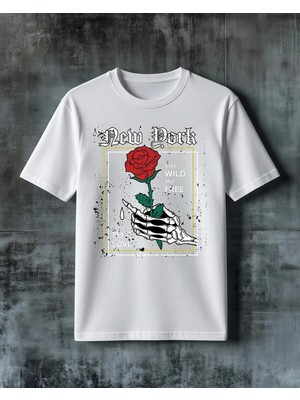 Comvicho Bleed Drink Kirmizi Gul Baskılı Oversize Tişört