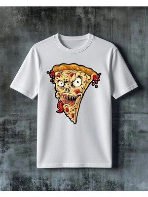 Comvicho Zombie Pizza Korkutu Yuz Baskılı Oversize Tişört
