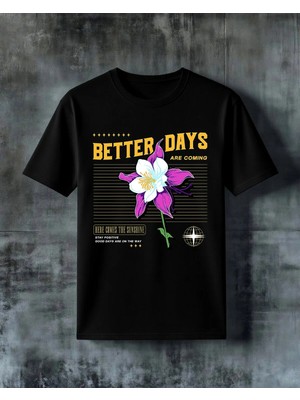 Comvicho Better Days Cicek Mor Baskılı Oversize Tişört
