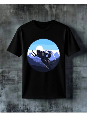 Comvicho Snowboard Dag Spor Baskılı Oversize Tişört