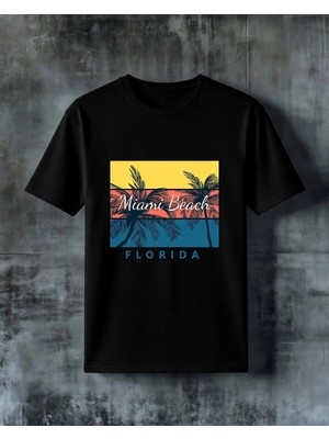 Comvicho Miami Beach Florida Baskılı Oversize Tişört