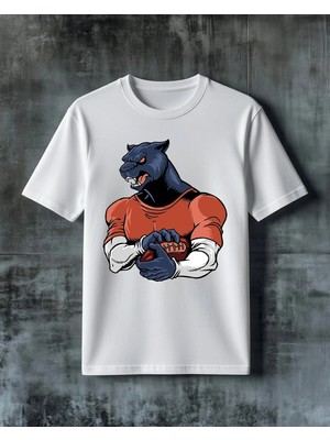 Comvicho Kara Puma Futbol Spor Baskılı Oversize Tişört