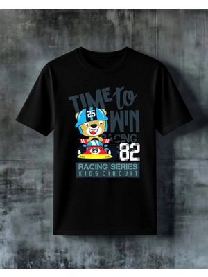 Comvicho Time To Win Racing Kids Baskılı Oversize Tişört