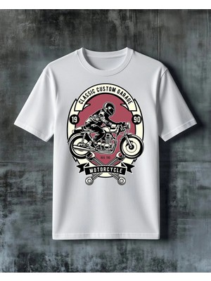 Comvicho Classic Custom Motosiklet Baskılı Oversize Tişört