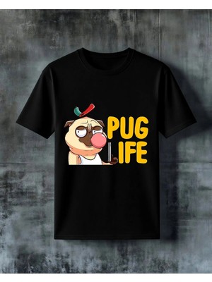 Comvicho Pug Life Ilustrasyon Baskılı Oversize Tişört