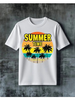 Comvicho Summer Time Plaj Baskılı Oversize Tişört