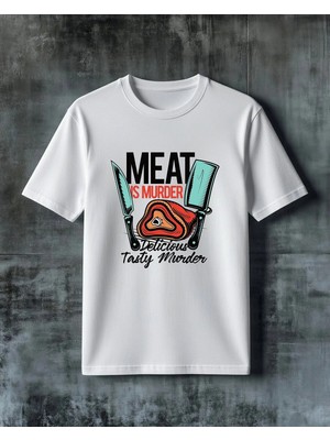 Comvicho Meat Is Murder Et Yemek Baskılı Oversize Tişört