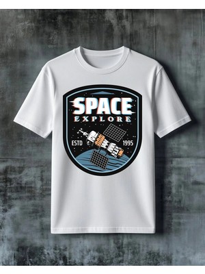 Comvicho Space Explore Uydu Baskılı Oversize Tişört