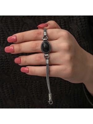 DMR Elegance Gümüş Oniks Taşlı Kazaziye Bileklik