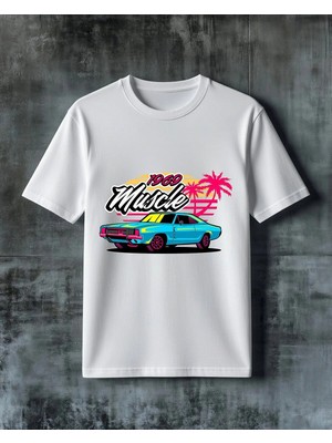 Comvicho Muscle Retro Araba Baskılı Oversize Tişört