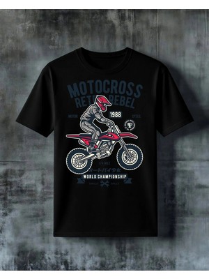 Comvicho Motocross Retro Rebel Baskılı Oversize Tişört