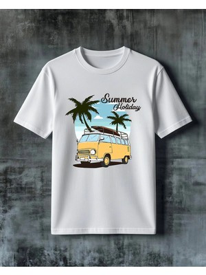 Comvicho Summer Holiday Sari Minibus Baskılı Oversize Tişört