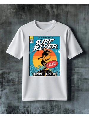 Comvicho Surf Rider Dalga Macerasi Baskılı Oversize Tişört