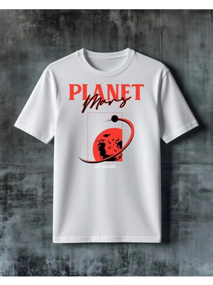 Comvicho Planet Moons Kirmizi Uzay Baskılı Oversize Tişört