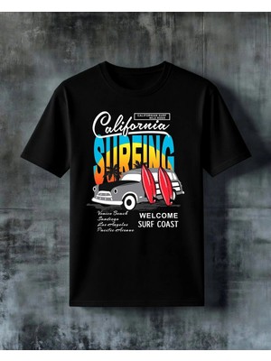 Comvicho Surfing Vintage Araba Baskılı Oversize Tişört