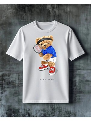 Comvicho Play Hard Tenis Ayi Baskılı Oversize Tişört