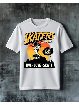 Comvicho Skaters Gonna Skate Baskılı Oversize Tişört