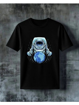 Comvicho Astronot Dunya 3 Baskılı Oversize Tişört