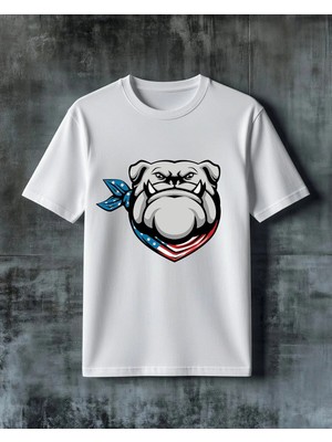 Comvicho Bulldog Amerikan Bayrak Baskılı Oversize Tişört