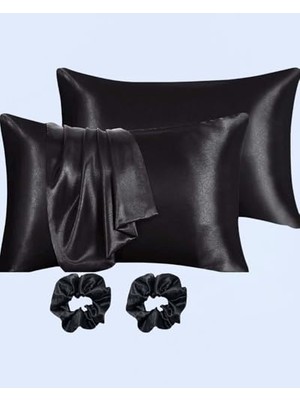 Esranın Dünyası Ipeksi Saten 50X70 cm Yastık Kılıfı 2 Adet, Kıvırcık Saçlar,dalgalı ve Düz Saçlar, Bordo 2 Adet Hediye Saten Toka,cilt Dostıu,cilt Bakım,kozmetik,hediyelik,çeyizlik Kullanılabilir (Siyah)