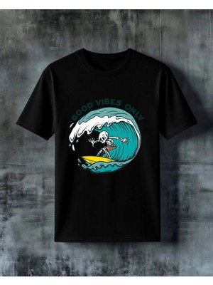 Comvicho Good Vibes Only Surfing Baskılı Oversize Tişört