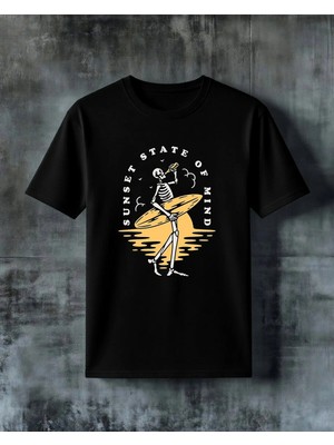 Comvicho Sunset Of Mind Iskelet Surfing Baskılı Oversize Tişört