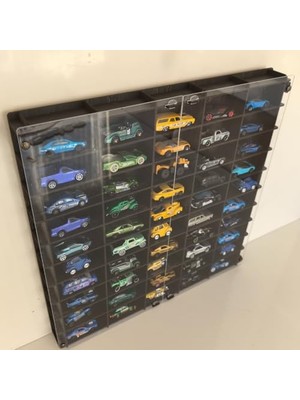 Esranın Dünyası Pleksi Kapaklı 1/64 Ölçek 50ARAÇ Hotwheels Matchbox Metal Araç Uyumlu Model Oyuncak Araba Rafı-Eskitme Siyah