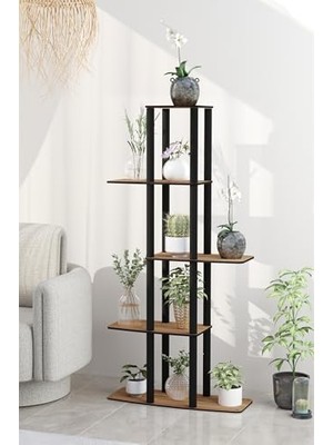 Esranın Dünyası Gardenya Dekoratif Çiçeklik Raf – 60X25X120 cm | Mdf Gövde, Pvc Kenar, Kolay Kurulum, Demonte Gönderim | Messer Marka E1 Standardı Uyumlu Raf Ünitesi (Meşe)